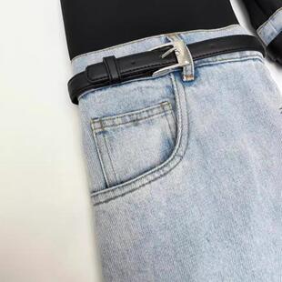 personality jeans straight Contrast for trousers waist