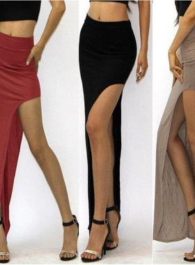 high waist side slit sheath dress leg exposed long skirt