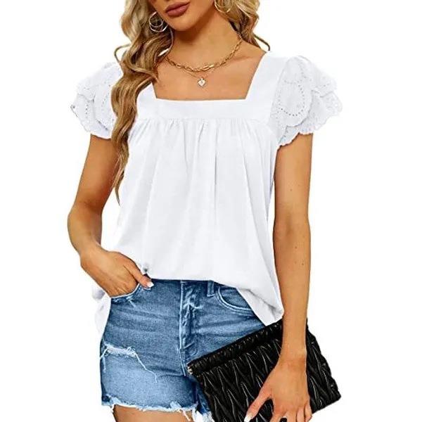 collar womens tops solid loose lace T-shirt color women