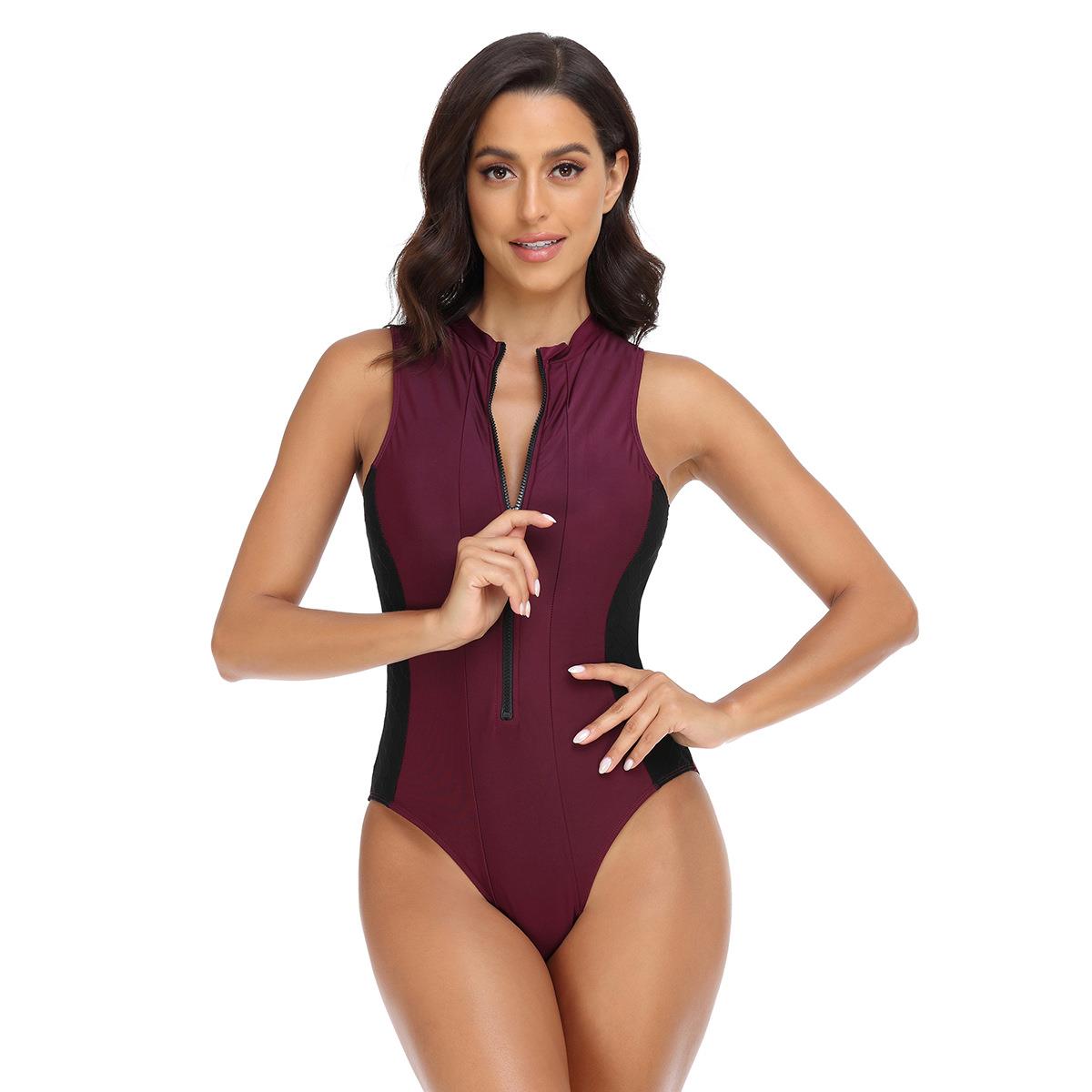 swimsuit wetsuit surfing zippered fit slim sleeves short