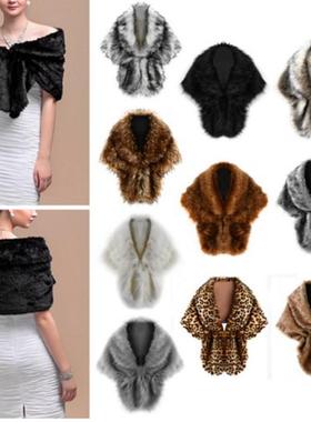 Women Shoulder Plush Shawl Bridal Fur Rabbit Fur Fox