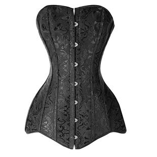 overbust corset jacquard floral black white pink blue