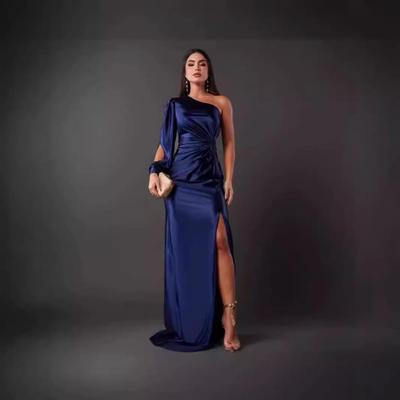 skirt long sexy slit waist pleated sleeves raglan collar