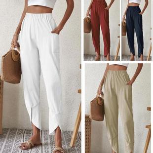 linen Womens loose pants pocket leggings casual cotton