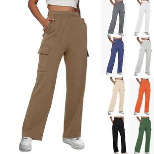 women for pants loose leg wide straight pocket slim waist