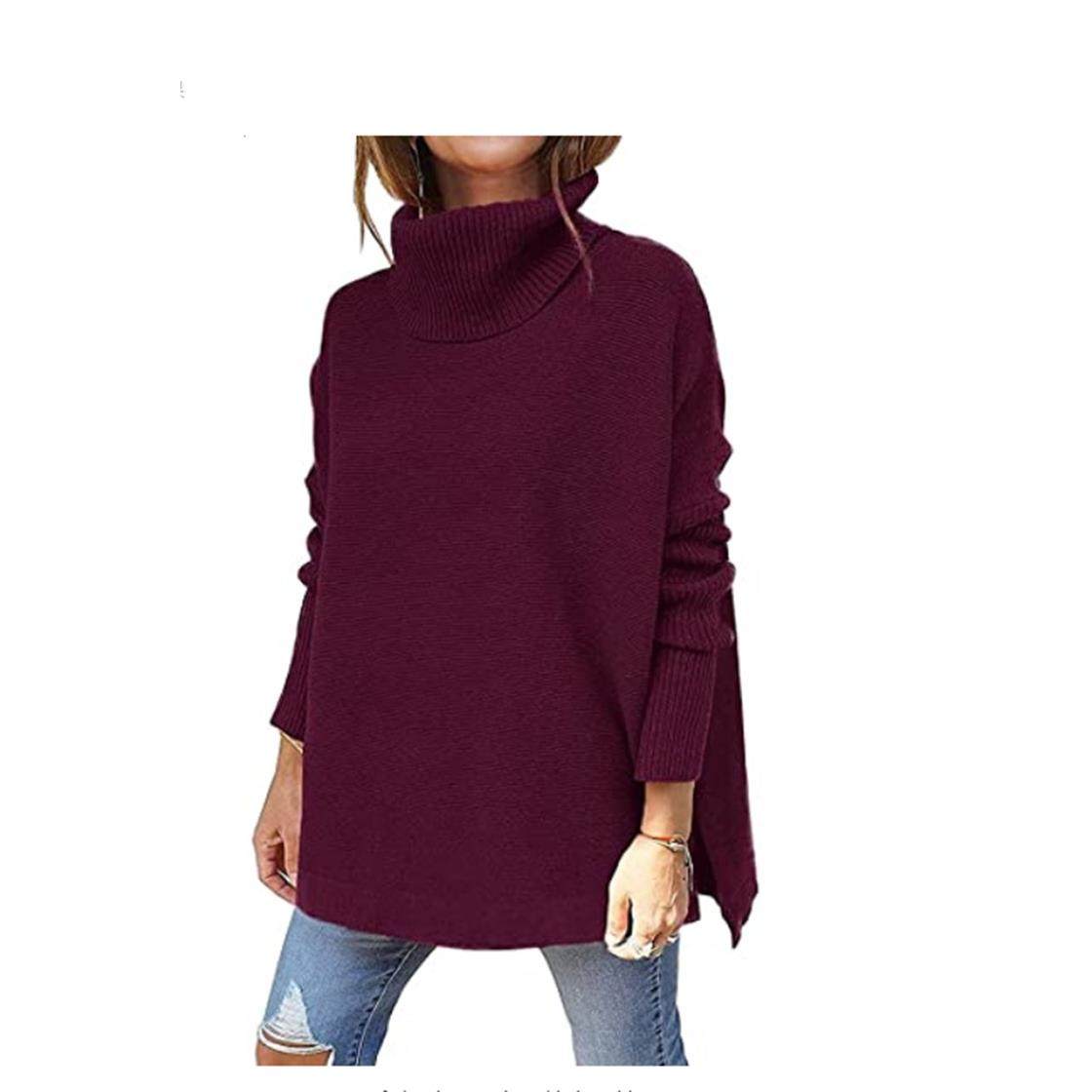 Womens Mid-Length Pullover Sleeve Sweater Bat Hem Oversized