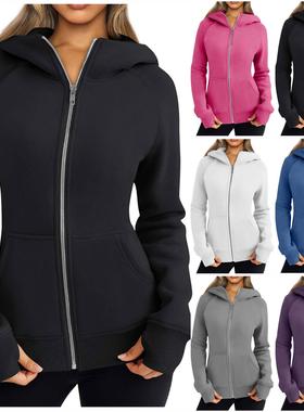 Women Sweatshirt Top Sports Velvet Plus Zipper Hooded