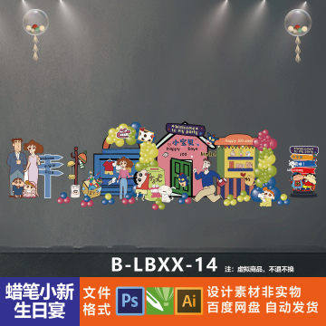 蜡笔小新主题宝宝宴生日派对迎宾牌背景板设计素材源文件