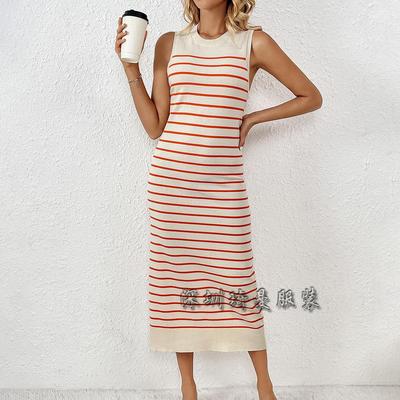 Slim Fit Striped Sleeveless Sweater Pullover Fashion Womens