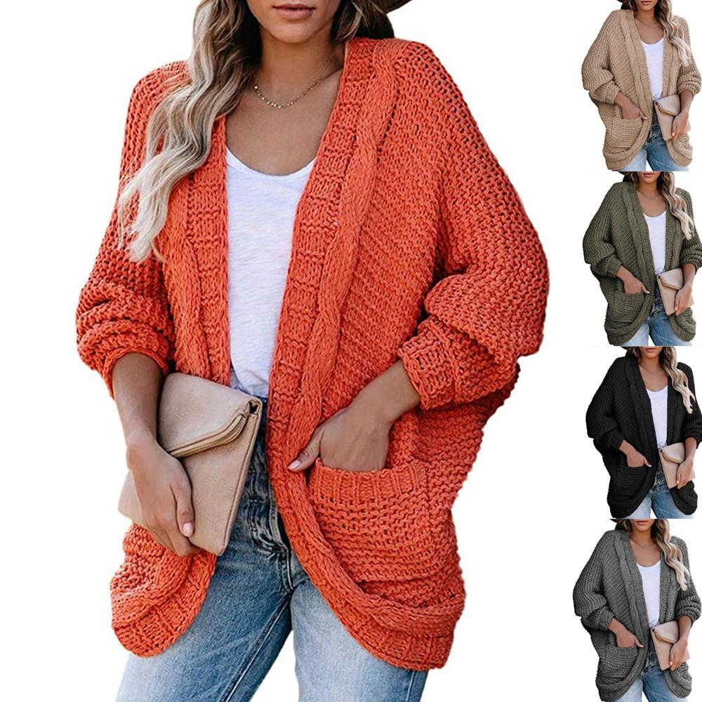 solid color women sweater cardigan loose large size pocket