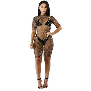 mesh dress see nightclub Sexy beach bubble through beads