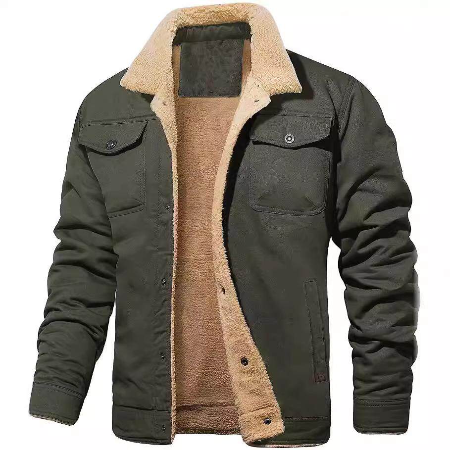 New mens jacket plus velvet cotton workwear casual coat