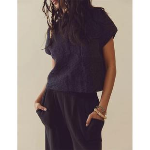 pants leg loose suit sweater knitted color solid pullover