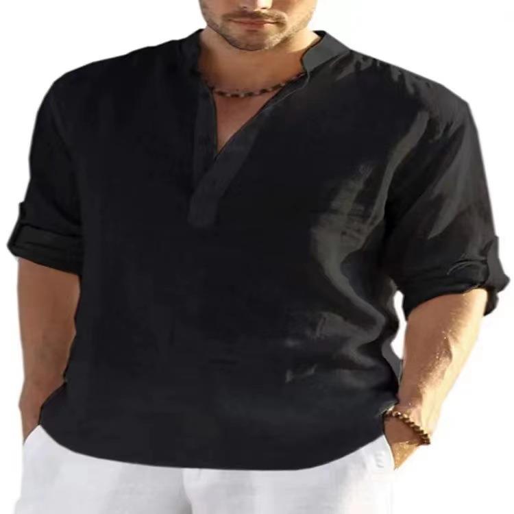 Casual solid mens color collar loose and trendy sleeve