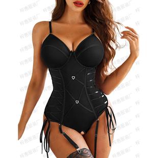 mesh sexy splicing Sexy hanging craft heavy belt bodysuit