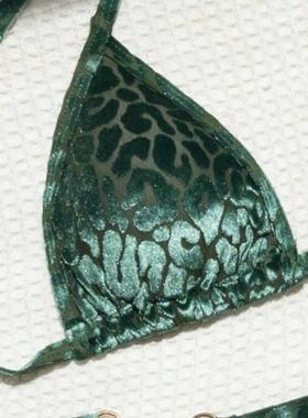 Sexy T-Back Pearl Leopard Fabric Swimsuit Bikini