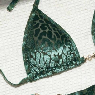 Sexy T-Back Pearl Leopard Fabric Swimsuit Bikini
