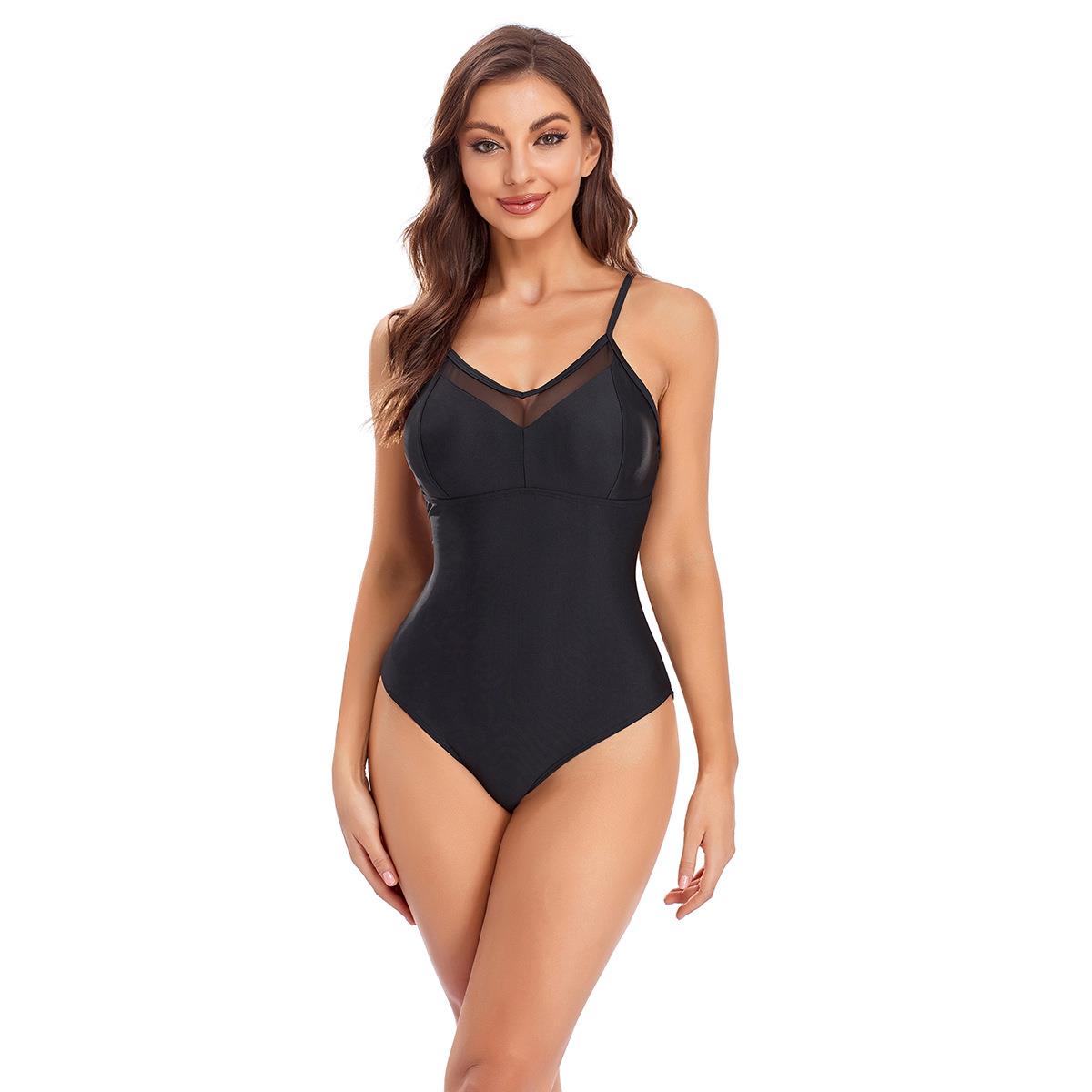 One-piece swimsuit for women sexy belly-covering solid