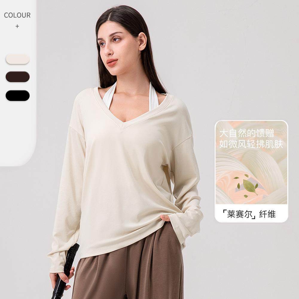 Loose Wear Skin-friendly V-neck Sleeve T-shirt Sports