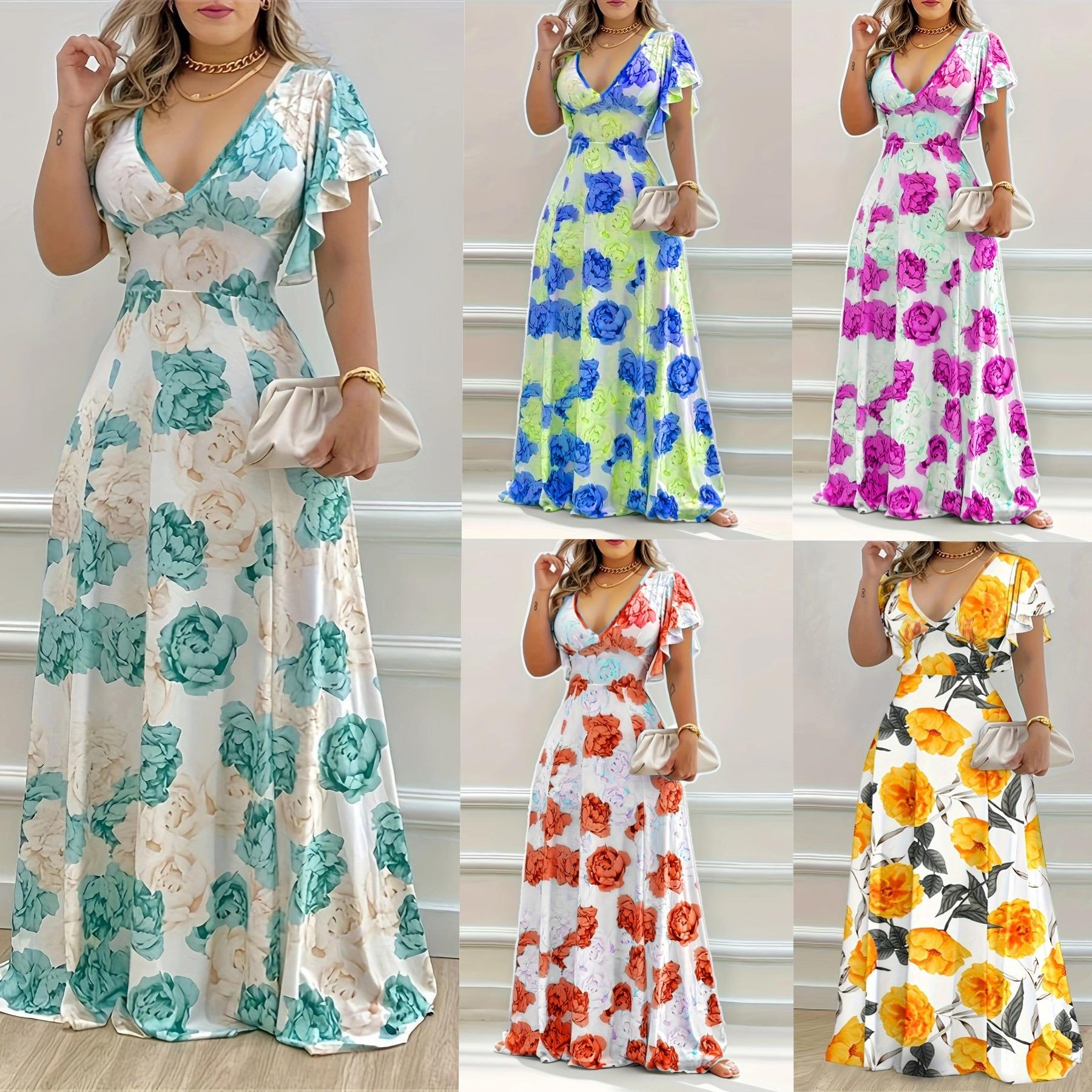 One-piece dress V-neck short-sleeved dress with long waist