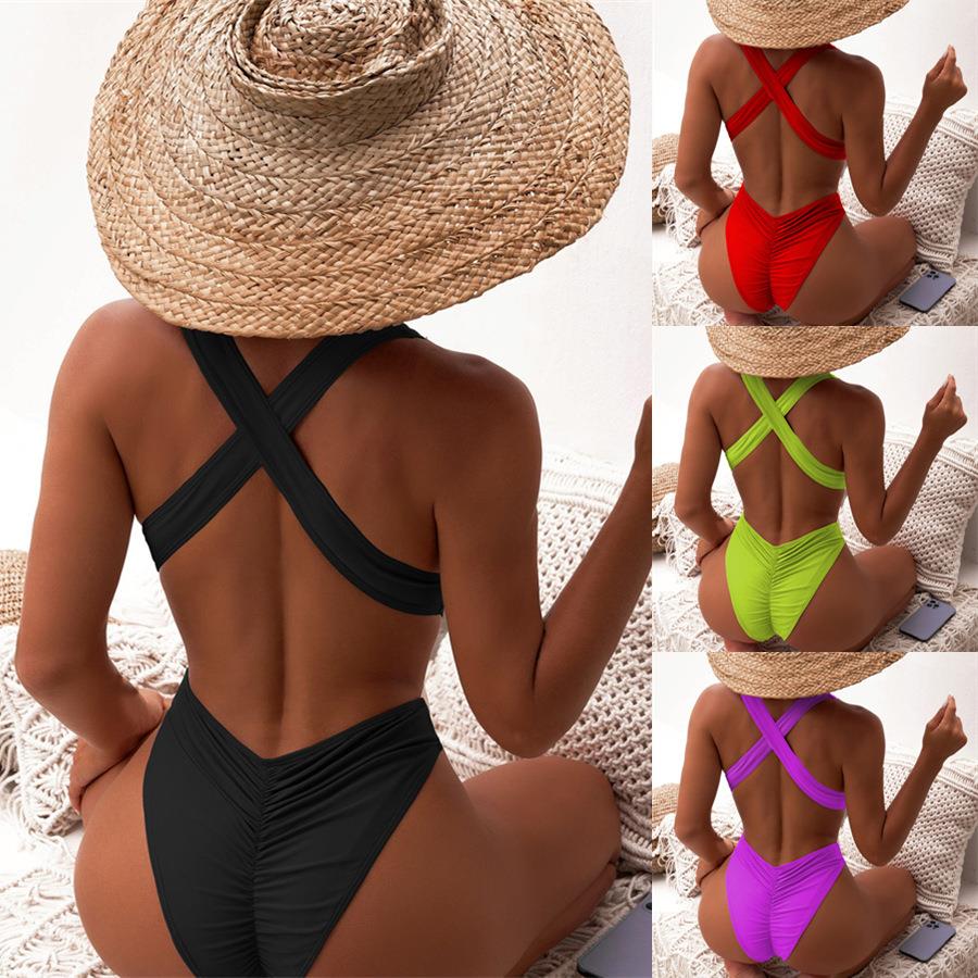 color solid swimsuit cross womens swimsuit bikini stitching