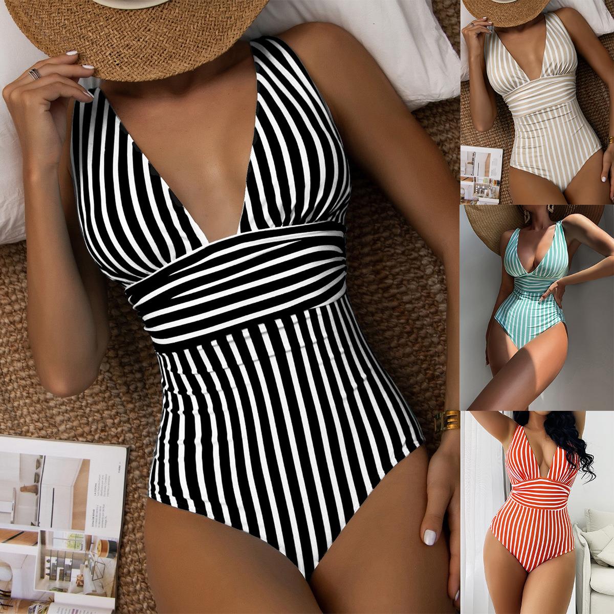 bikini one-piece pad chest with adjustment back V-neck