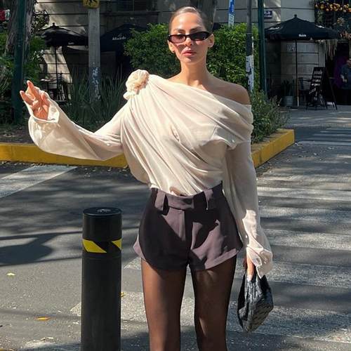 women for tops T-shirt slim chiffon off-shoulder girl hot