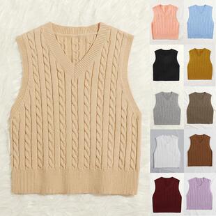 Sweater Top V-neck Womens Knitted Pullover Sleeveless Vest