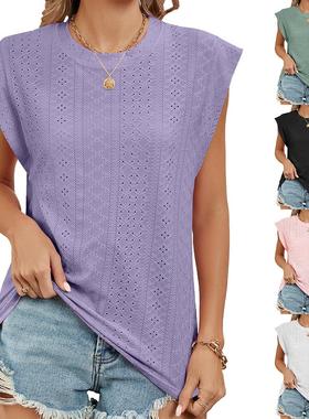 women for top vest T-shirt sleeve short loose neck round