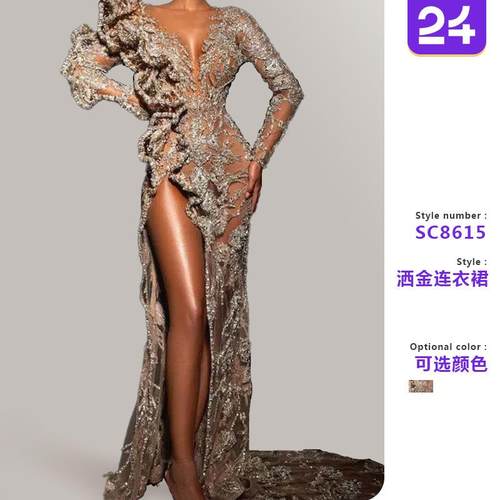 elegant beading evening gown  sexy neck party dress