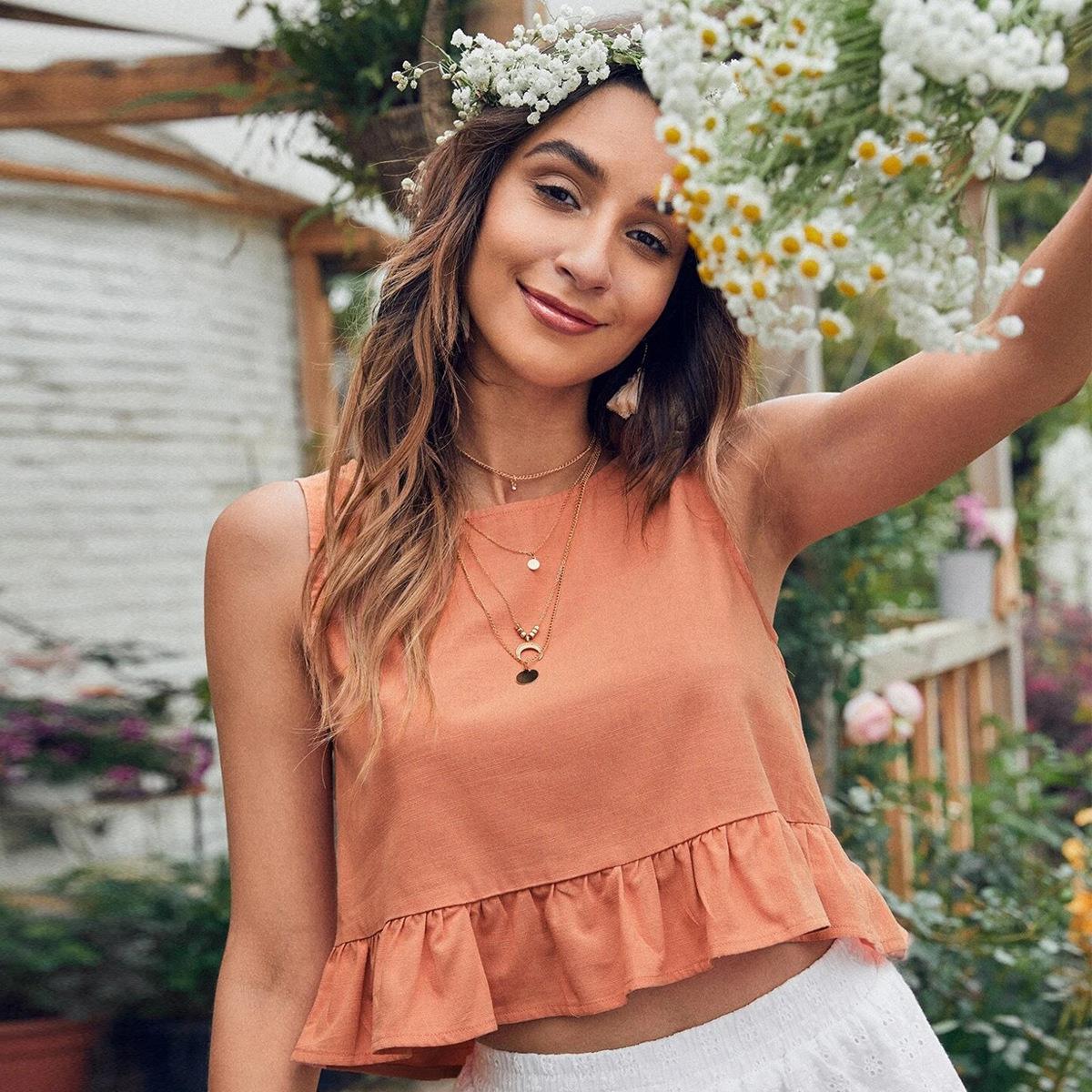 Vest Sleeveless Round Lace Small Vest Ruffle Pleated Color