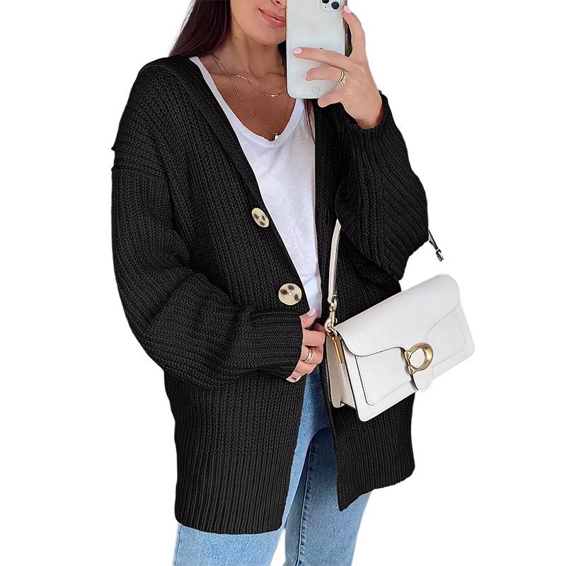 Cardigan women solid color loose knitted sweater coat