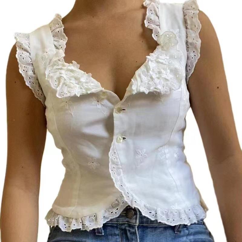 jiadudu new lace-edged spliced waist-fitted sexy tanktop