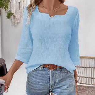 long shirt solid ladies Simple neck sleeve color