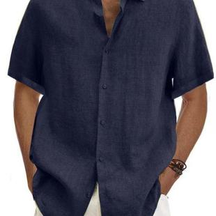 cotton linen shirt summer men turn down collar button down