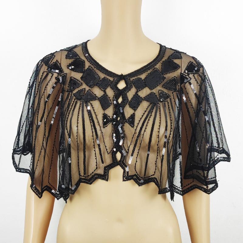Shawl sequins with dress mesh sequins cardigan short
