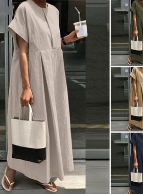 dress party neck button fashion dress long beach loose