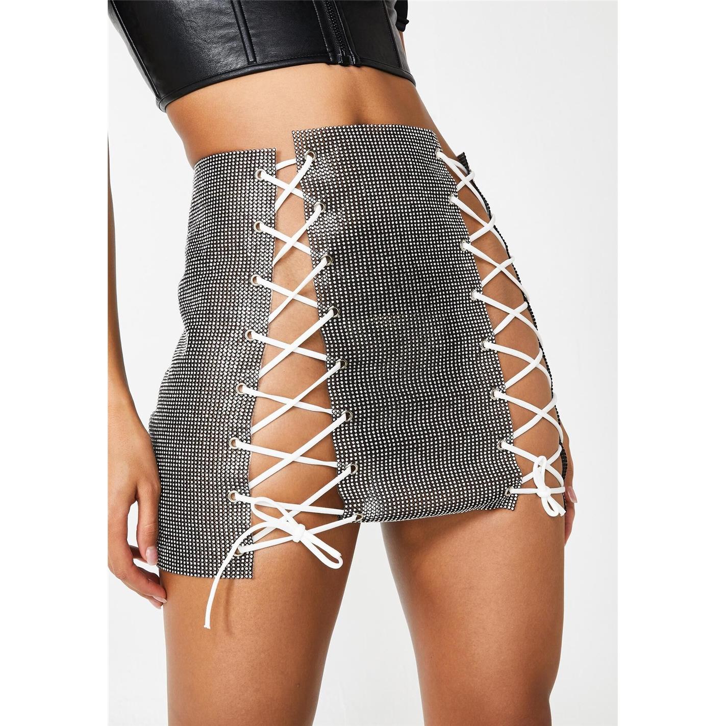 Sexy nightclub diamond patchwork performance skirt