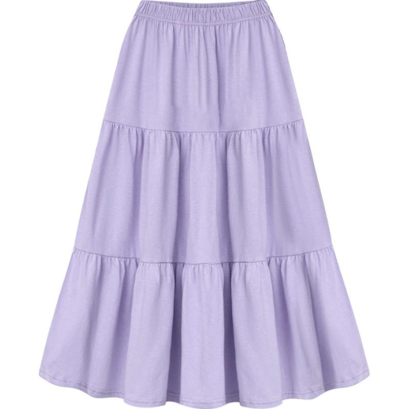 Solid color loose casual mid-length skirt mid-waist ruffle