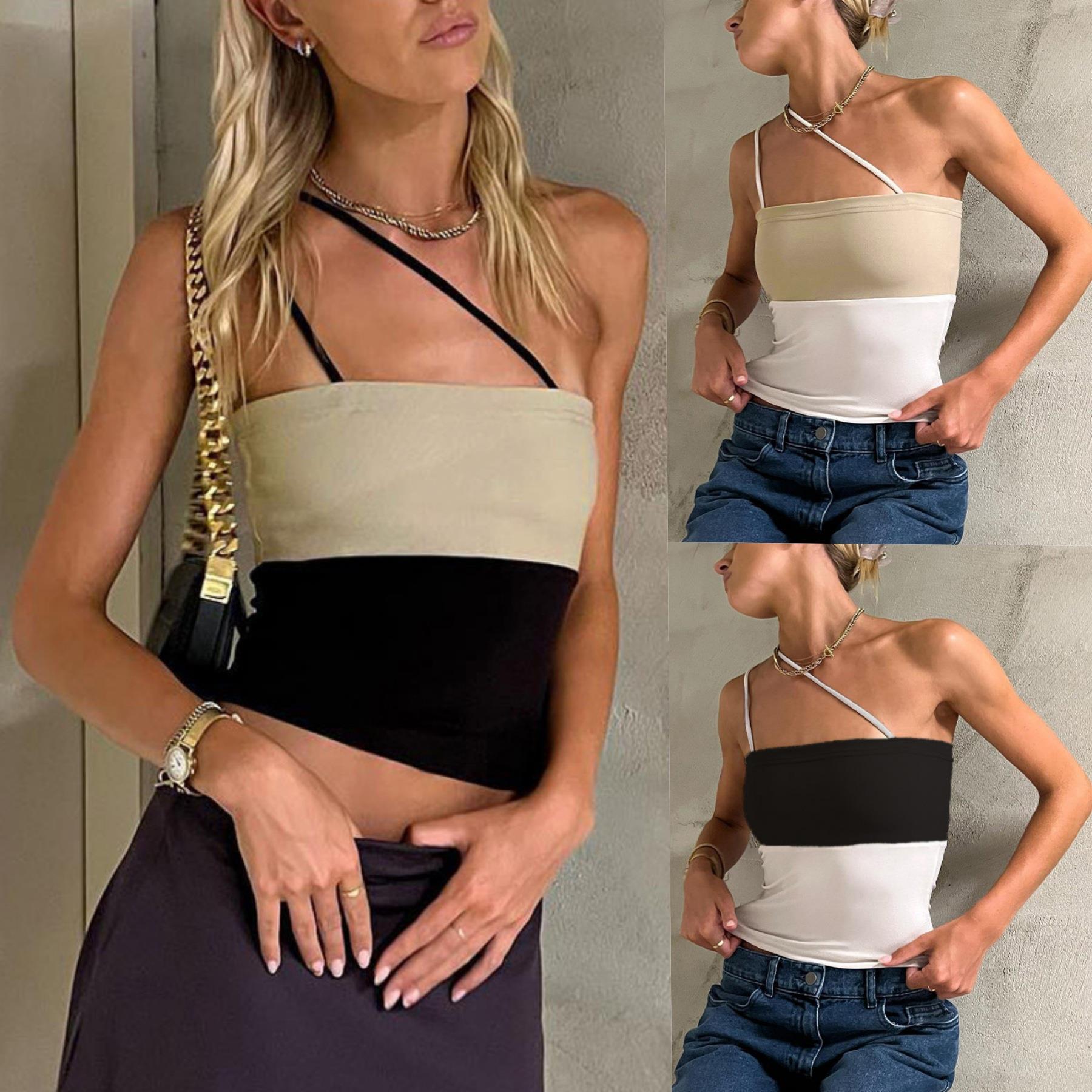 Women's color matching tank tops casual wrap tops