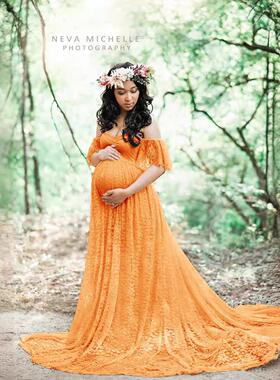 Womens lace maternity dress with short sleeves and long