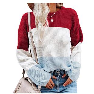 contrast color lantern knitted womens sweater pullover