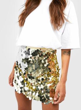 Womens Heavy-duty Sequin Skirt Holiday Short High Waist