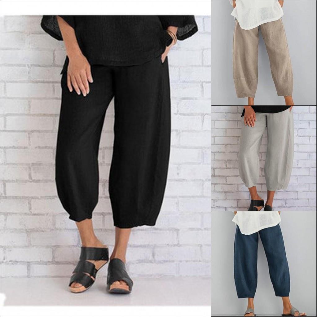 casual pants simple color plus womens nine-point size Solid