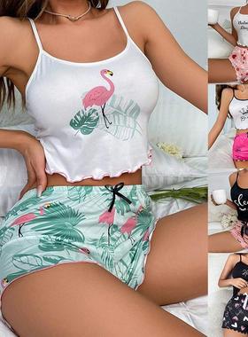 Clothes Set Womens Tank Silk Top Sleeveless Pajamas Shorts