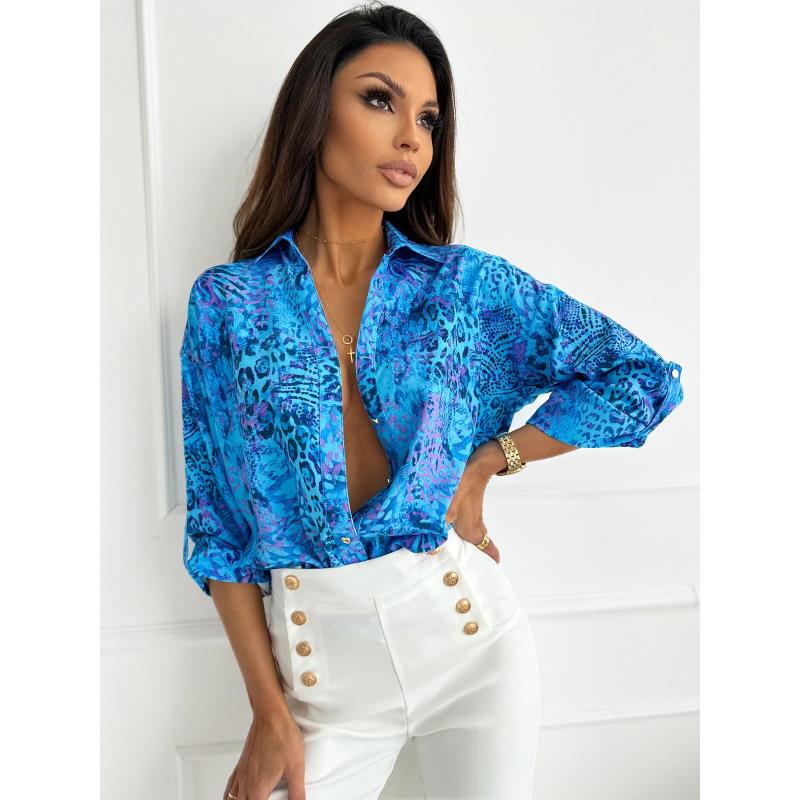 vintage women leopard d turn-down collar long shirt