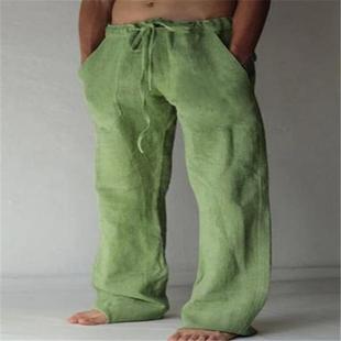 men cotton linen long pants summer breathable linen