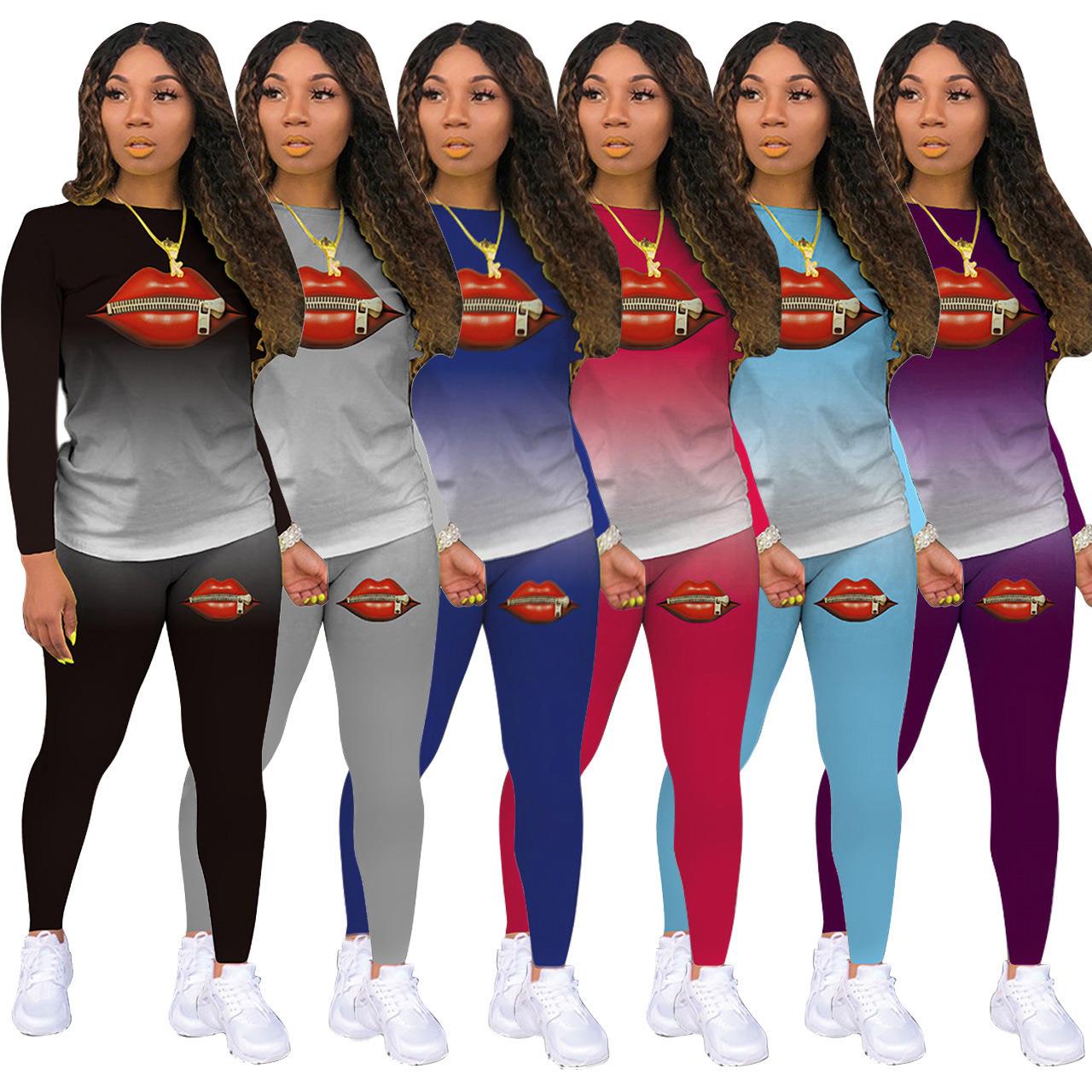 color long-sleeved home women for lips solid trousers suit