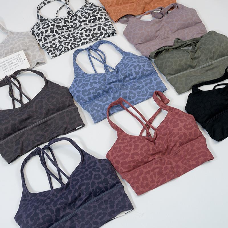 Leopard print yoga soft double bra thin straps beautiful