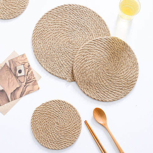 森柠亚麻餐垫草编隔热垫